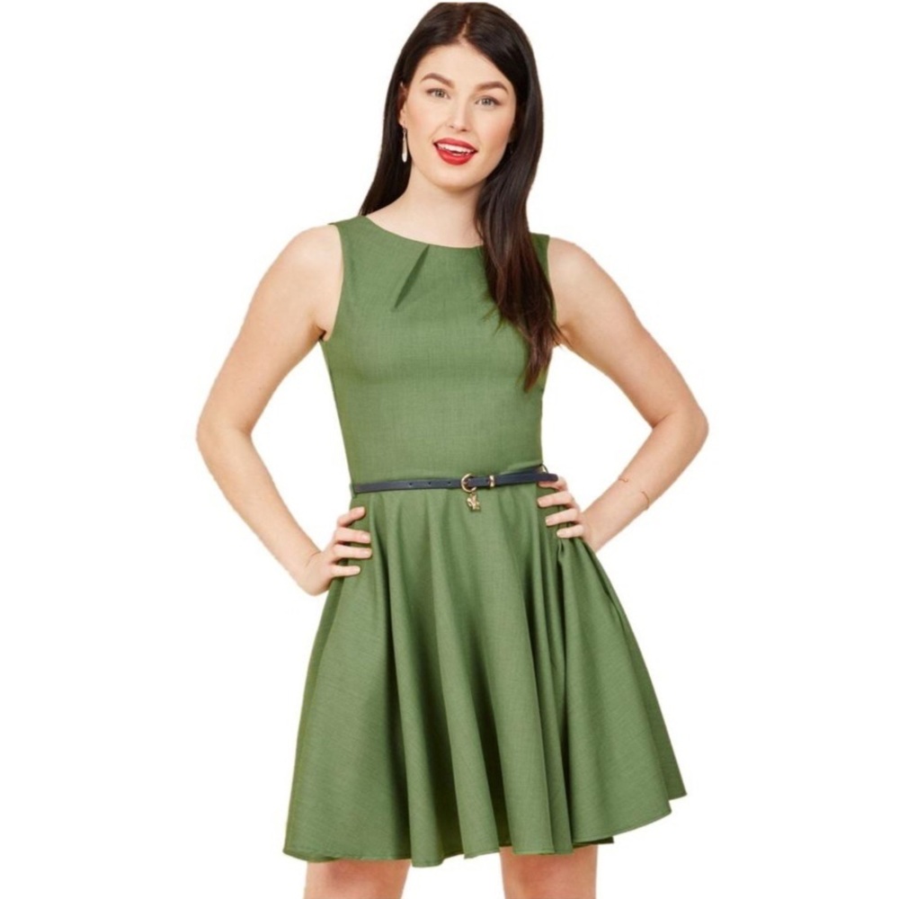 New ModCloth Green Belted Dress - Picture 4 of 7